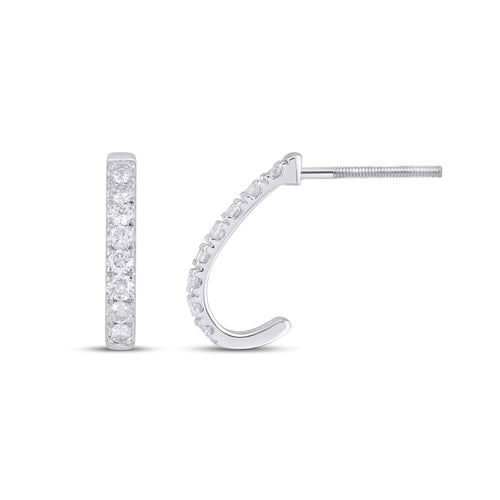 10K White Gold Round Diamond Designer Half Hoop Earring 1/2 Ctw