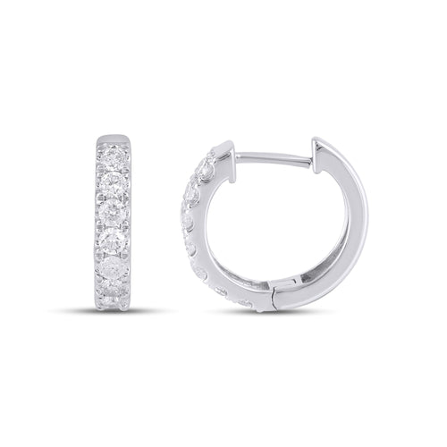 10K White Gold Round Diamond Designer Hoop Earring 5/8 Ctw