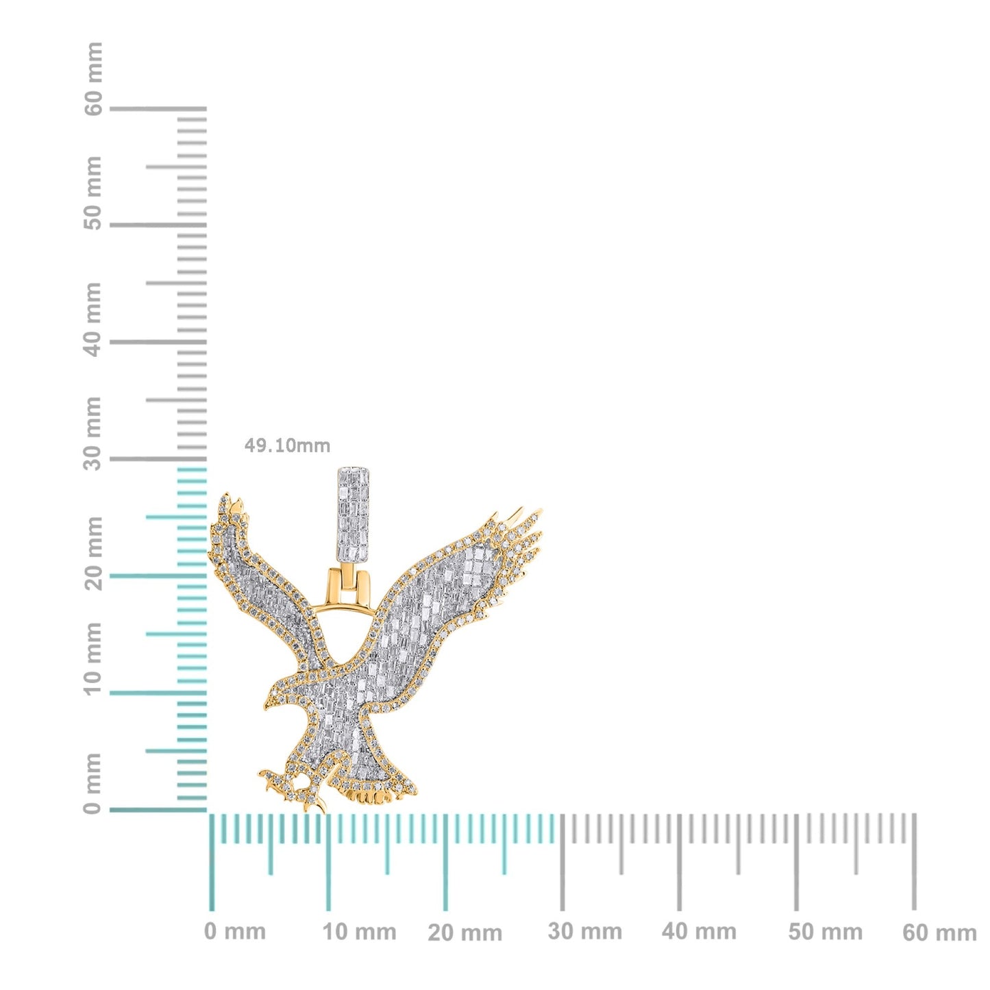 10K Yellow Gold Round Baguette Diamond Eagle Animal Pendant 1-1/5 Ctw