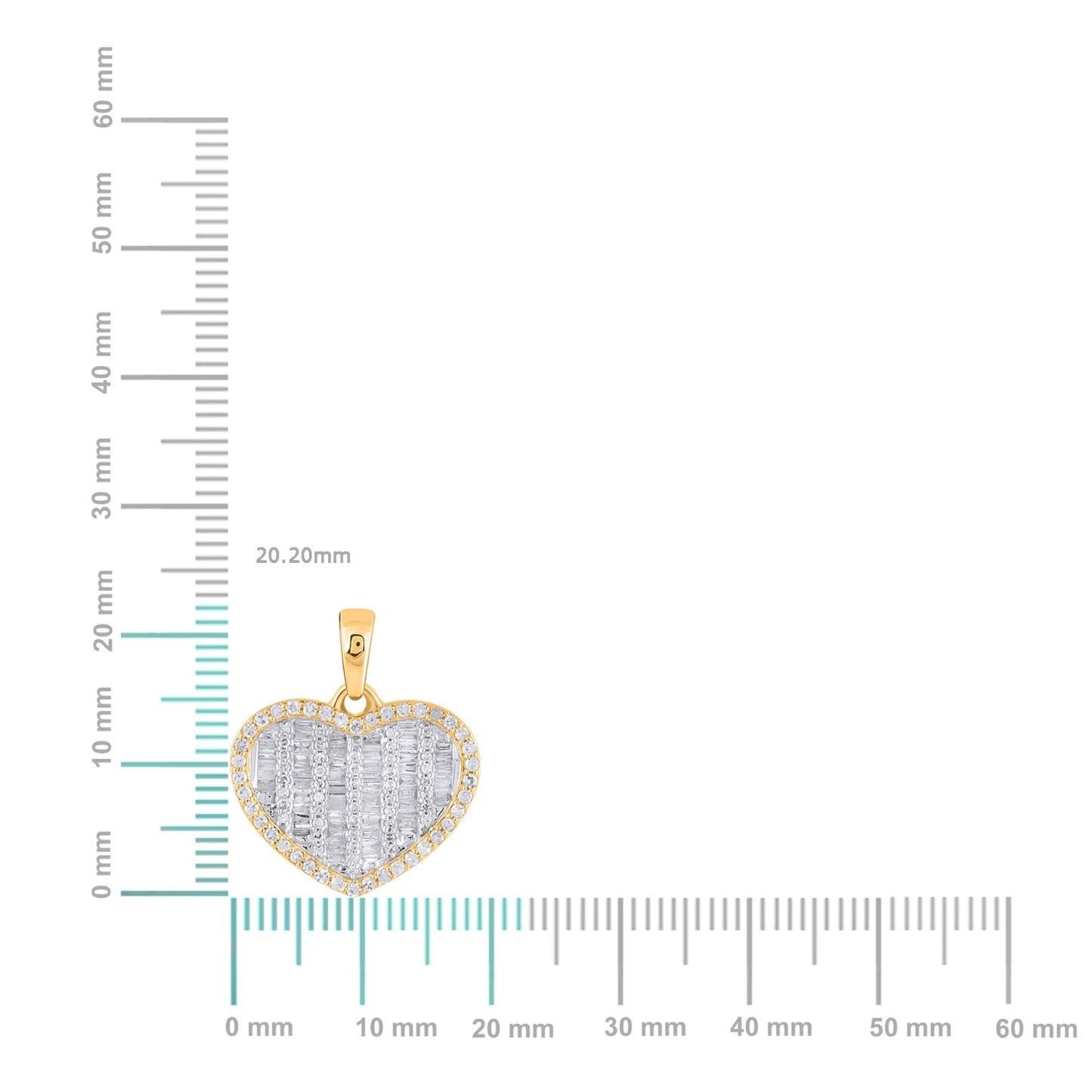 10K Yellow Gold Round Baguette Diamond Heart Pendant 1/2 Ctw