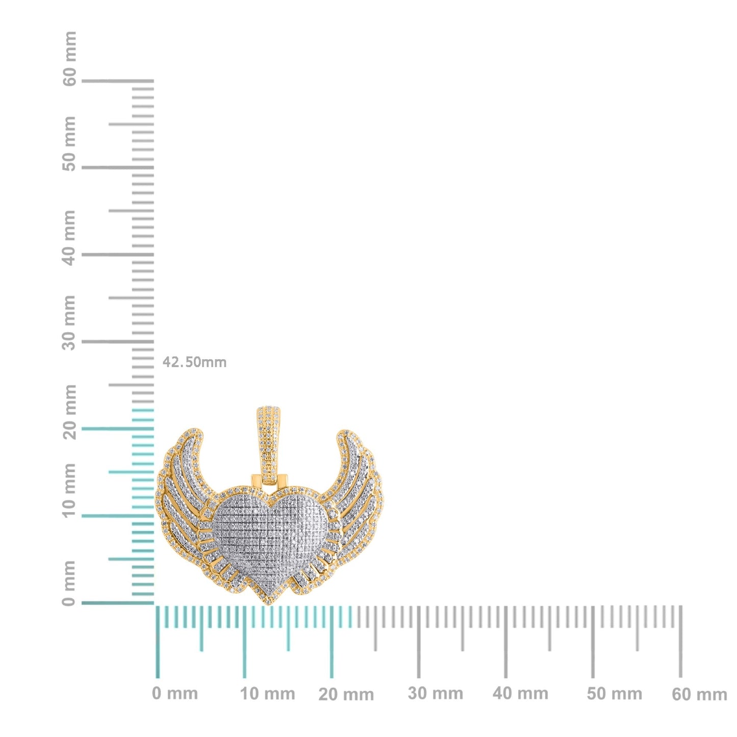 10K Yellow Gold Round Diamond Heart Wings Pendant 1-1/8 Ctw