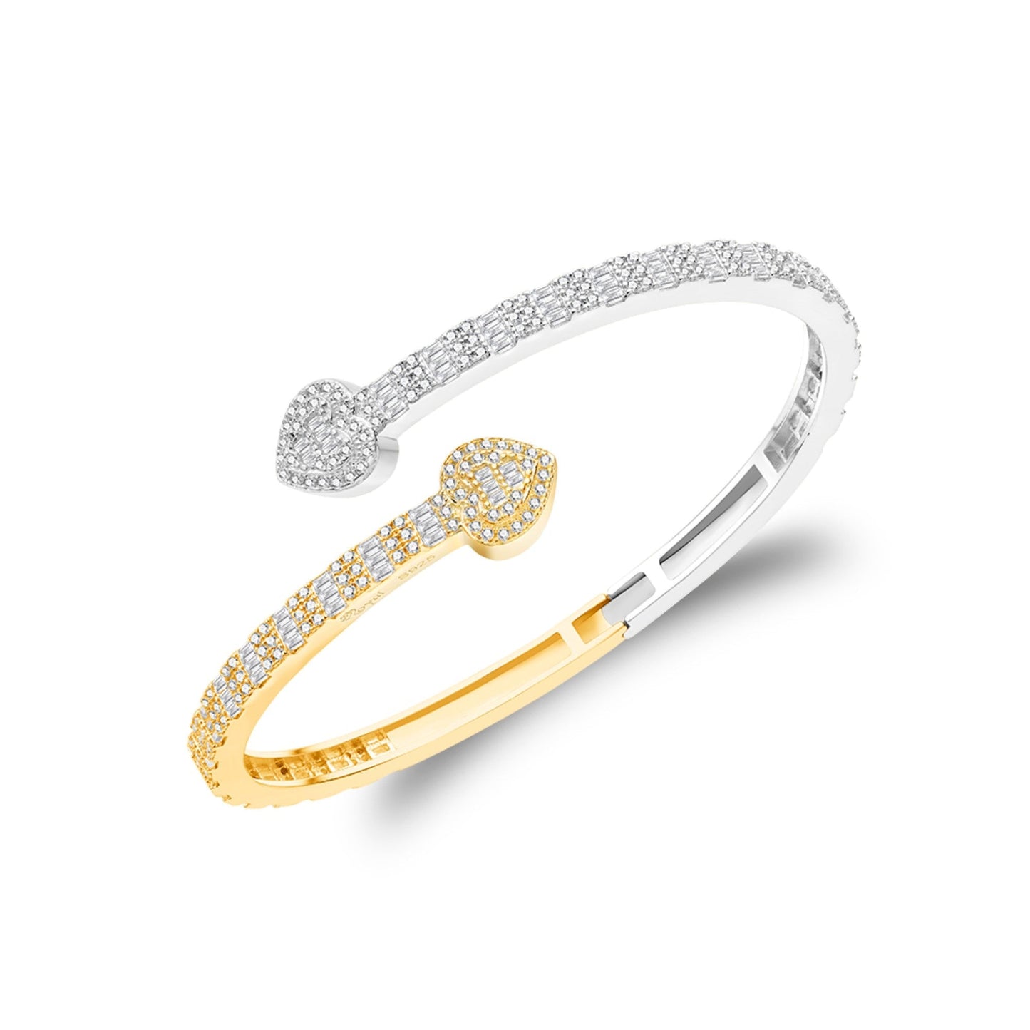 Sterling Silver Moissanite Round & Baguette Heart Shape Bangle Bracelet 3 Ctw