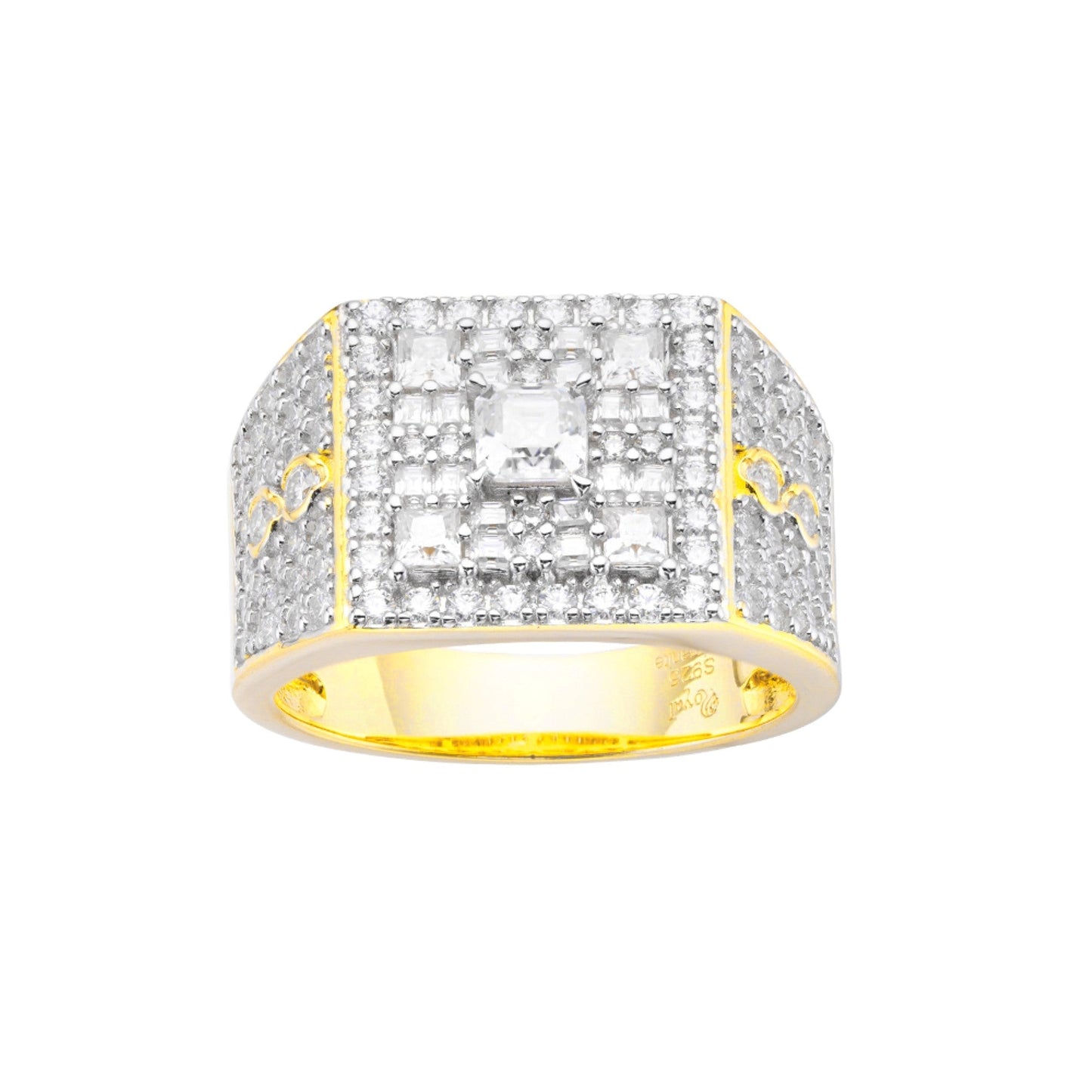 Sterling Silver Round Baguette Moissanite Square Shape Designer Size 9 Men Ring 2-3/8 Ctw