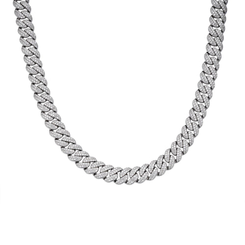 Sterling Silver Moissanite 10Mm Cuban Chain 22 Inch 13-5/8 Ctw