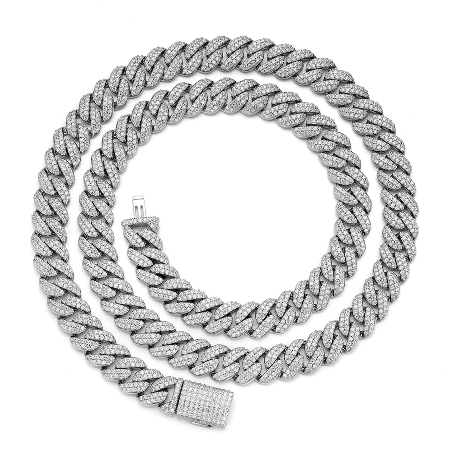 Sterling Silver Moissanite 10Mm Cuban Chain 22 Inch 13-5/8 Ctw