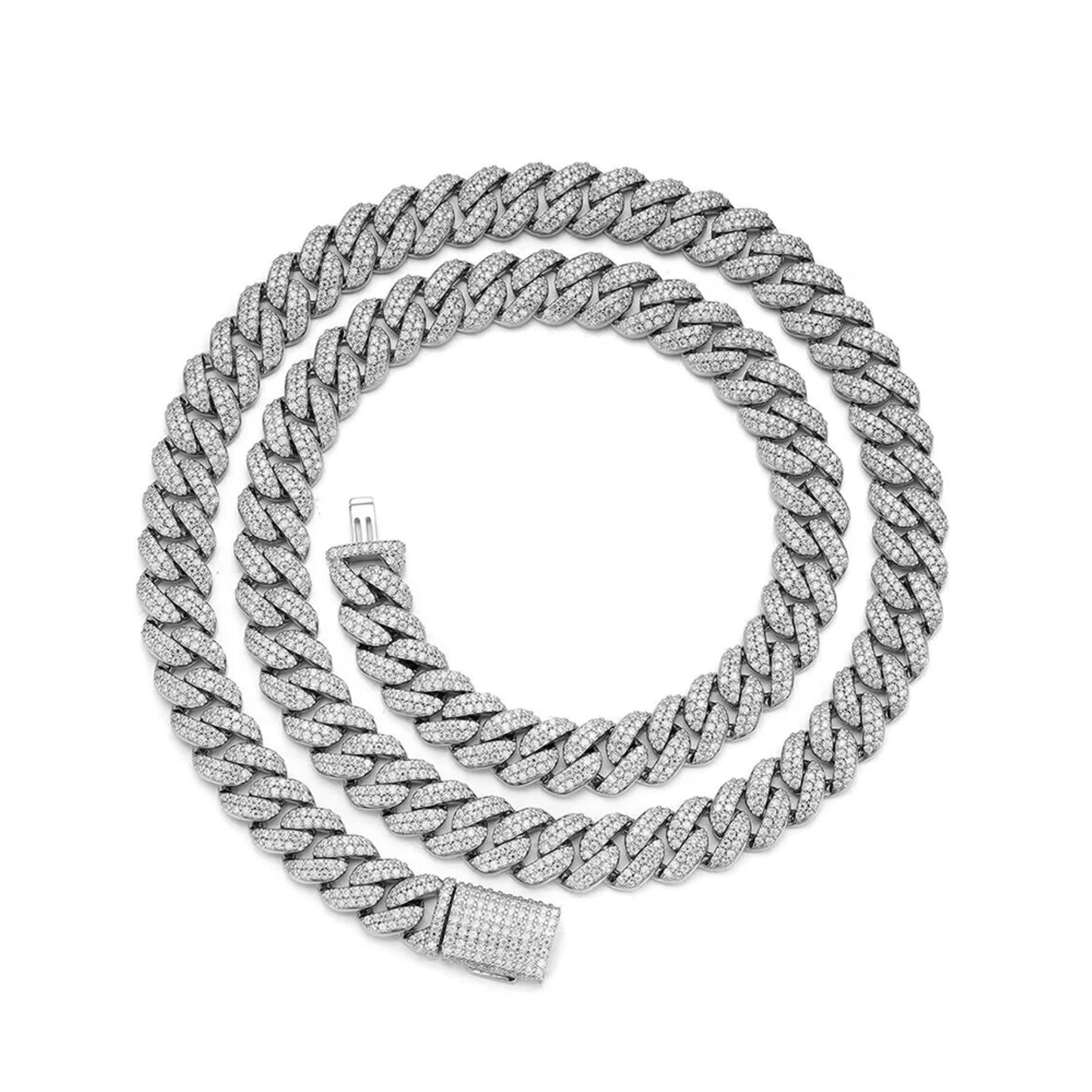 Sterling Silver Moissanite 8Mm Cuban Chain 22 Inch 15-1/8 Ctw