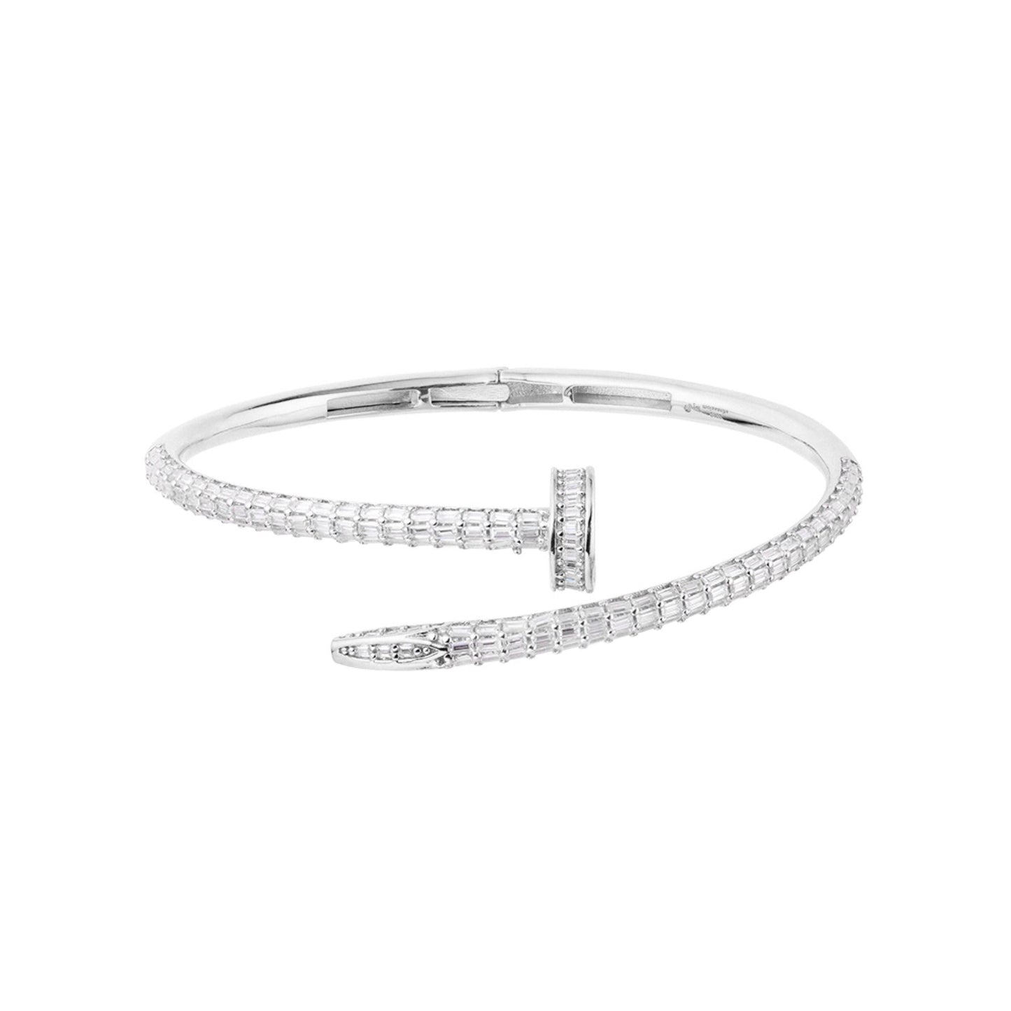 Sterling Silver Moissanite Baguette Bangle Bracelet 4 Ctw