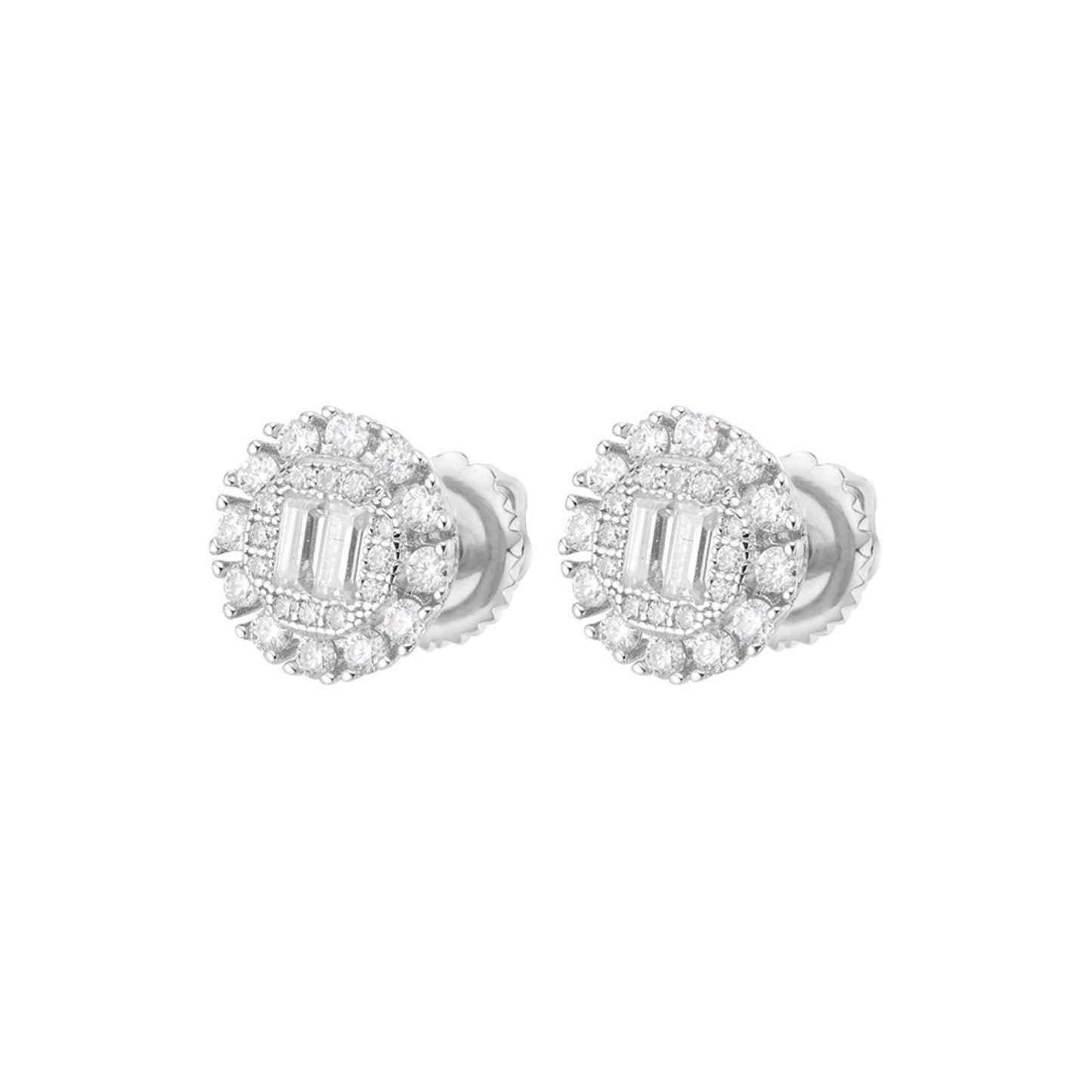 Sterling Silver Round Baguette Moissanite Designer Stud Earrings 5/8 Ctw