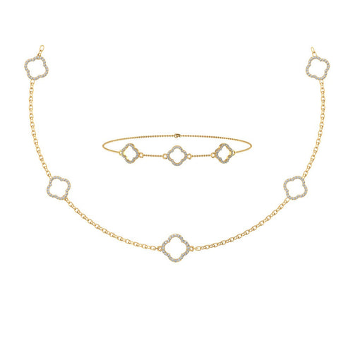 14K Yellow Gold Round Link Necklace Bracelet Set 1-1/6 Ctw