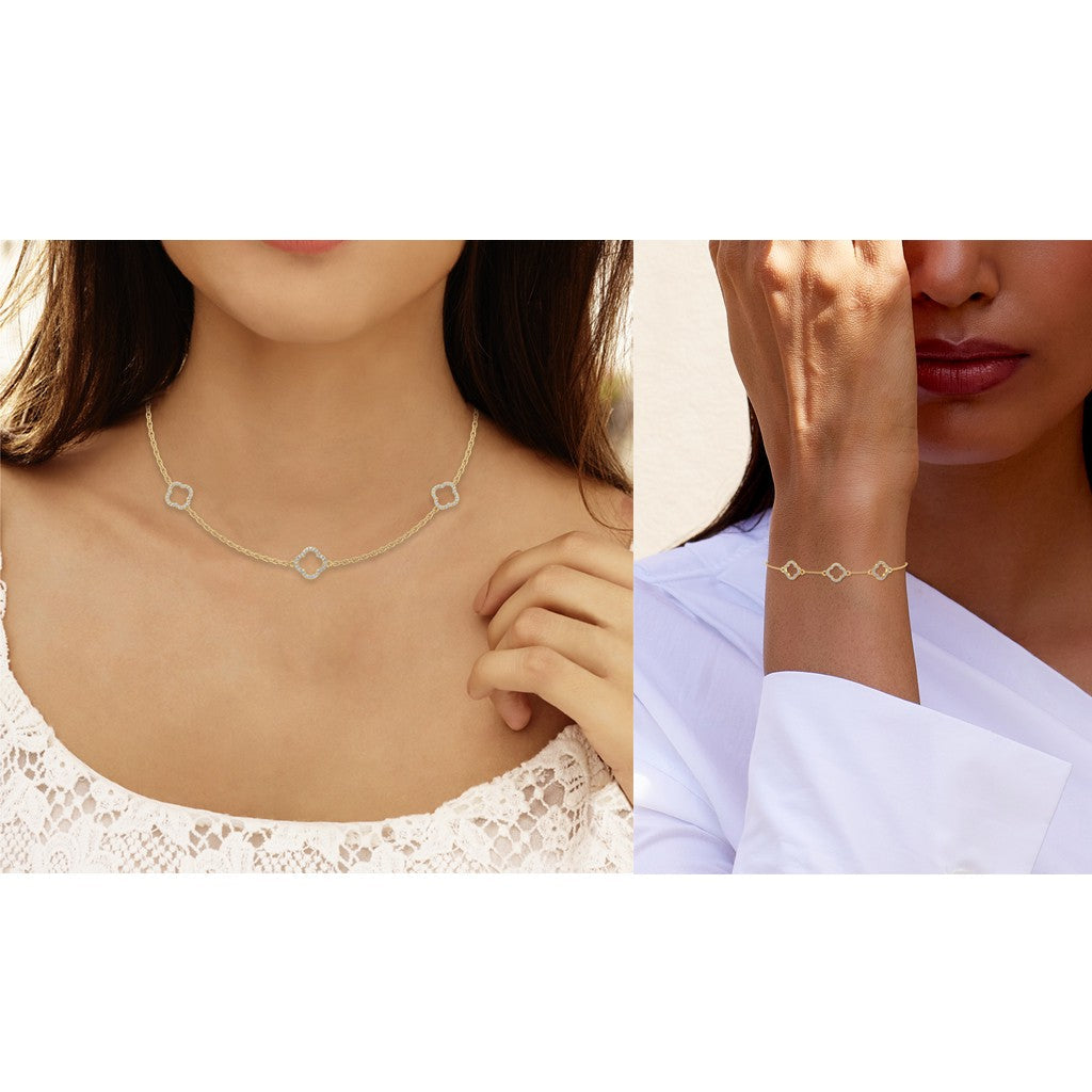 14K Yellow Gold Round Link Necklace Bracelet Set 1-1/6 Ctw
