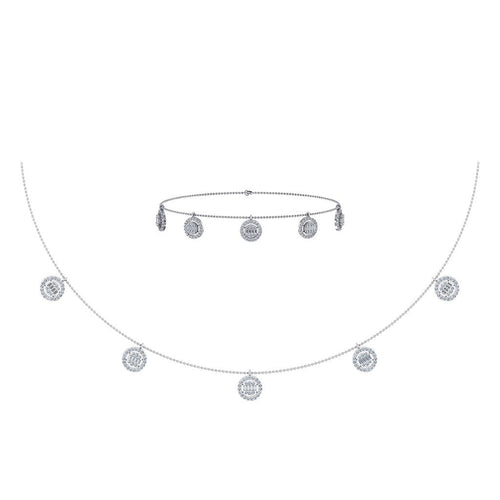 14K White Gold Baguette Round Necklace Bracelet Set 1 Ctw