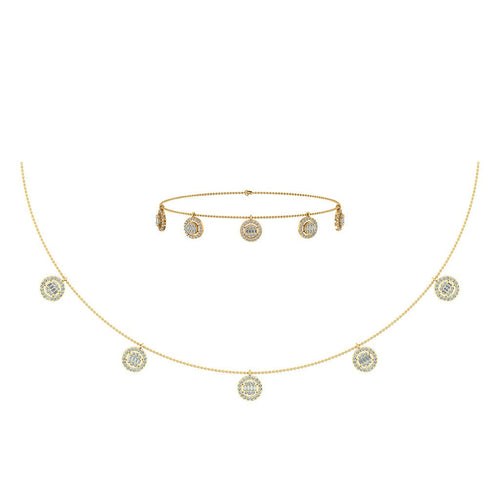 14K Yellow Gold Baguette Round Necklace Bracelet Set 1 Ctw