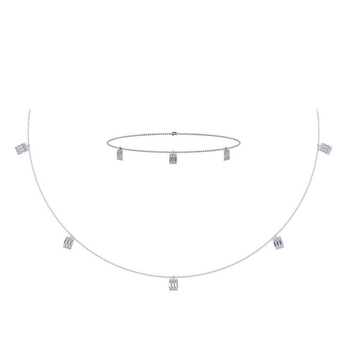 14K White Gold Baguette Link Necklace Bracelet Set 7/8 Ctw