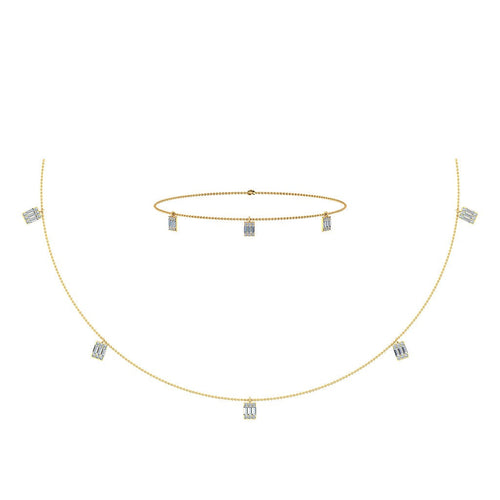 14K Yellow Gold Baguette Link Necklace Bracelet Set 7/8 Ctw