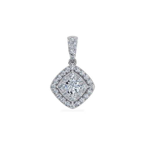 14K White Gold Round Moissanite Square Shape WoMen Designer Pendants 1 Ctw