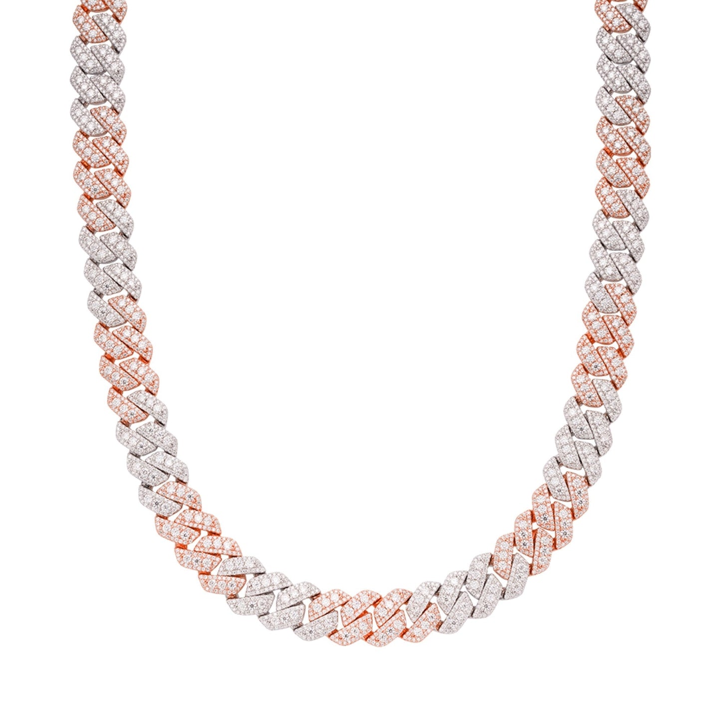 Sterling Silver Round Big Stone in Center Surrounded with Small Stones 12mm Moissanite Cuban Chain 22Inch Necklace 30 Ctw