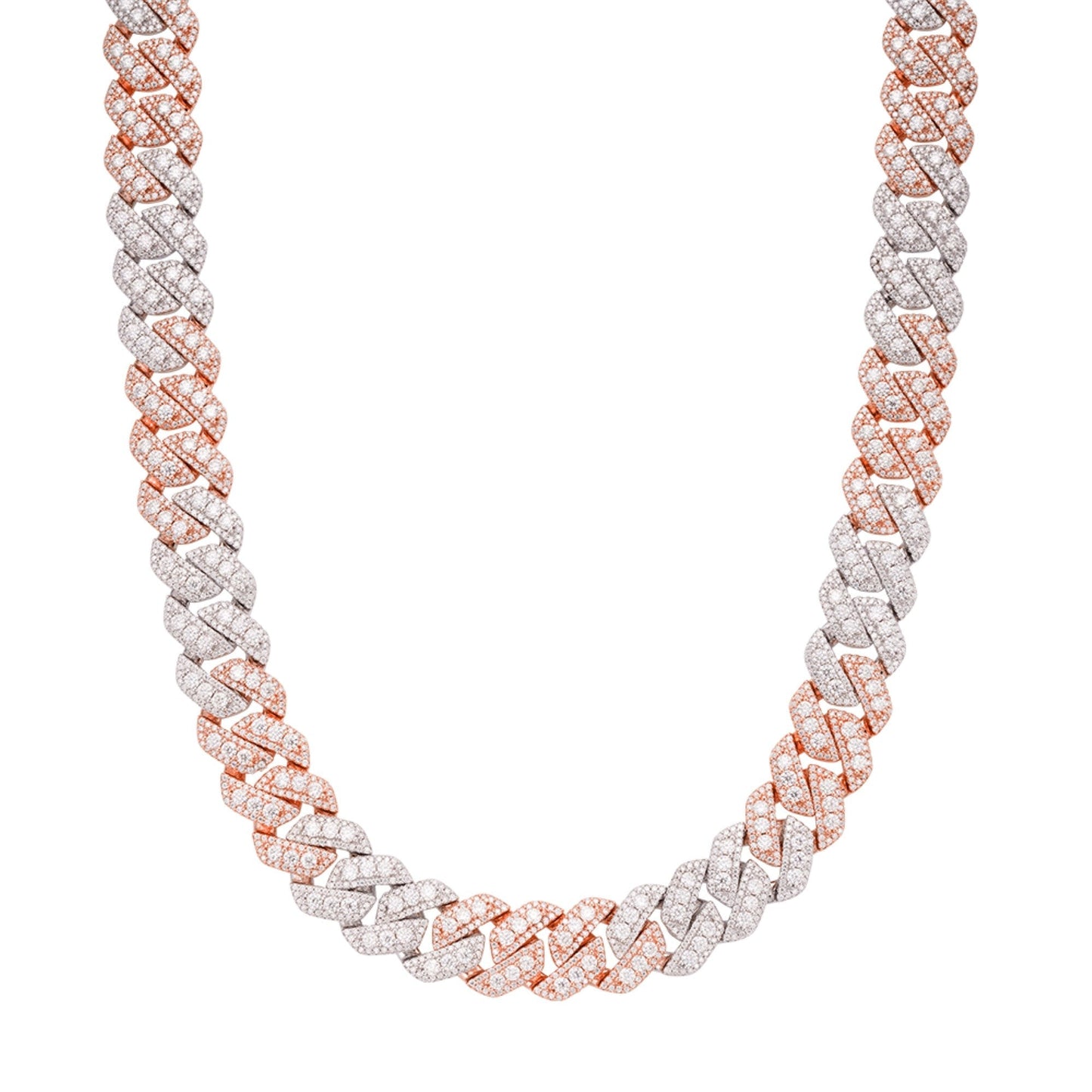 Sterling Silver Round Big Stone in Center Surrounded with Small Stones 14mm Moissanite Cuban Chain 22Inch Necklace 34 Ctw