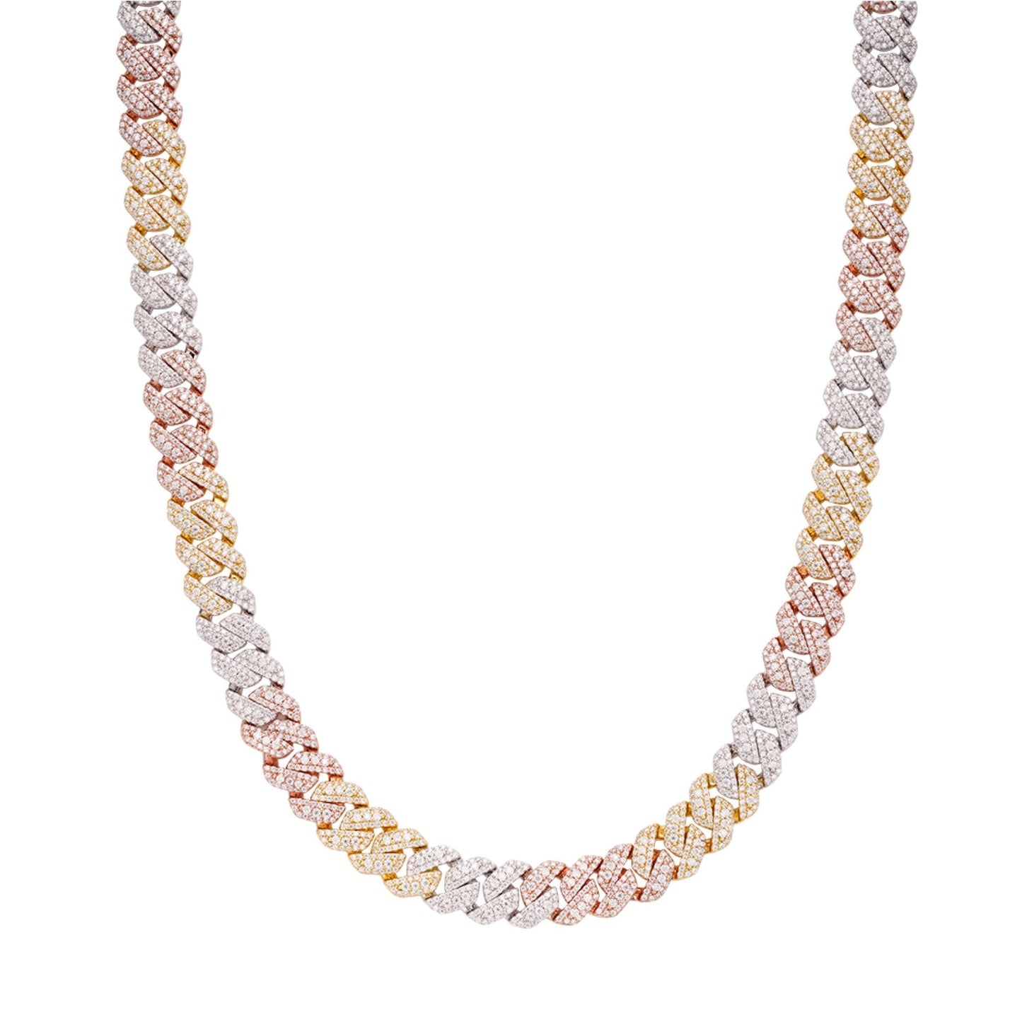 Sterling Silver Round Big Stone in Center Surrounded with Small Stones 10mm Moissanite Cuban Chain 22Inch Necklace 18-3/8 Ctw