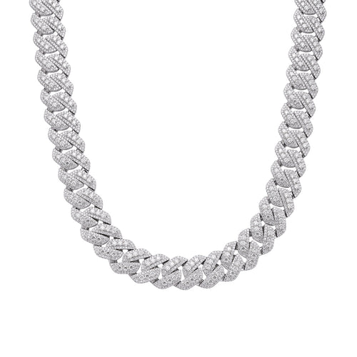 Sterling Silver Round Big Stone in Center Surrounded with Small Stones 20mm Moissanite Cuban Chain 22Inch Necklace 55-5/8 Ctw