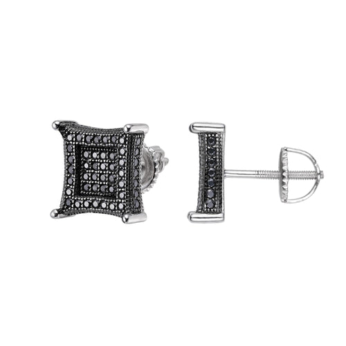 Sterling Silver Round Black Moissanite Square Shape Stud Earrings 7/8 Ctw