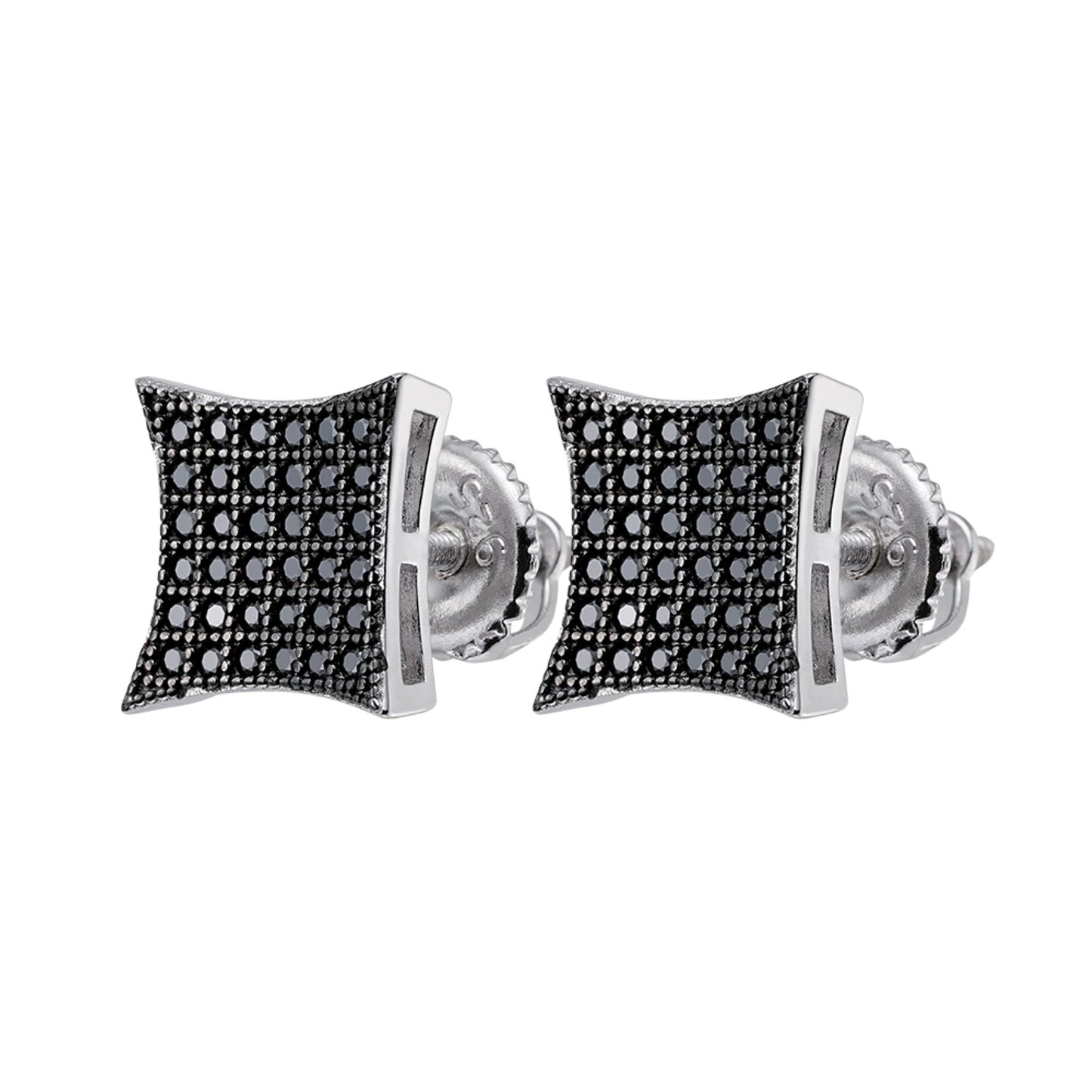 Sterling Silver Round Black Moissanite Square Shape Stud Earrings 1/2 Ctw