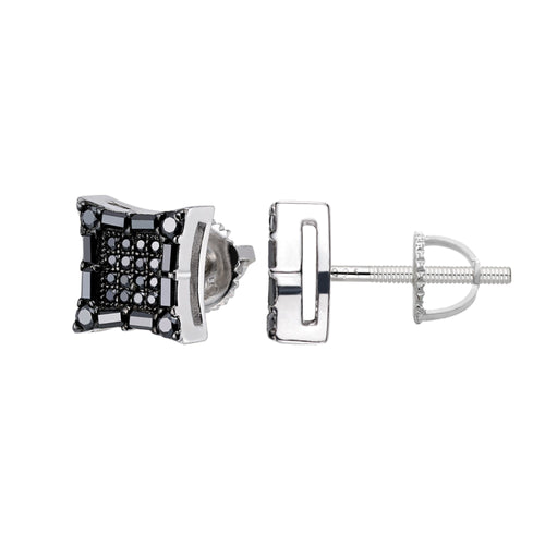 Sterling Silver Round Baguette Black Moissanite Square Shape Stud Earrings 5/8 Ctw