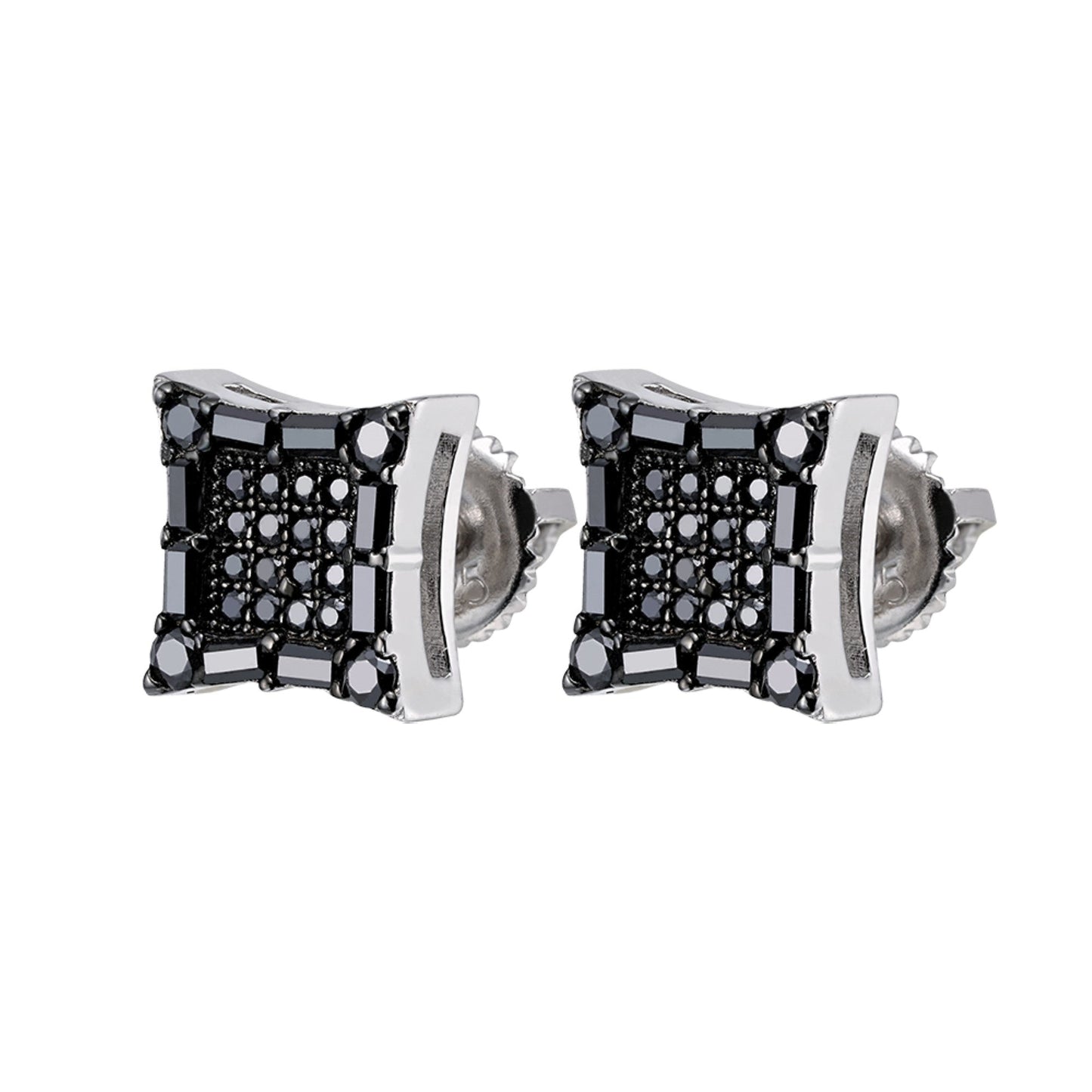 Sterling Silver Round Baguette Black Moissanite Square Shape Stud Earrings 5/8 Ctw