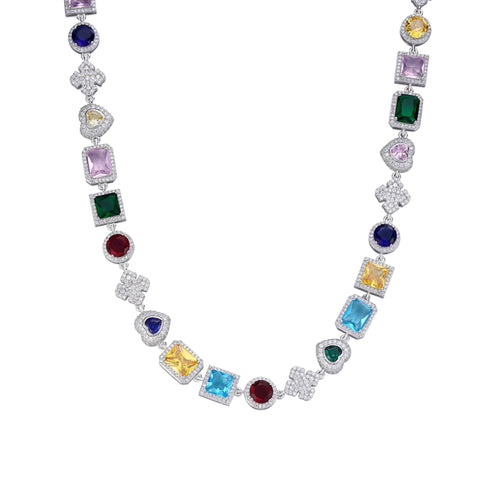 Sterling Silver Round Moissanite Cross with Color Stone Designer 22 Inch Necklace 11 Ctw