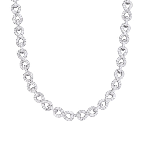 Sterling Silver 8mm Round Moissanite Infinity 22 Inch Designer Necklace 12 Ctw