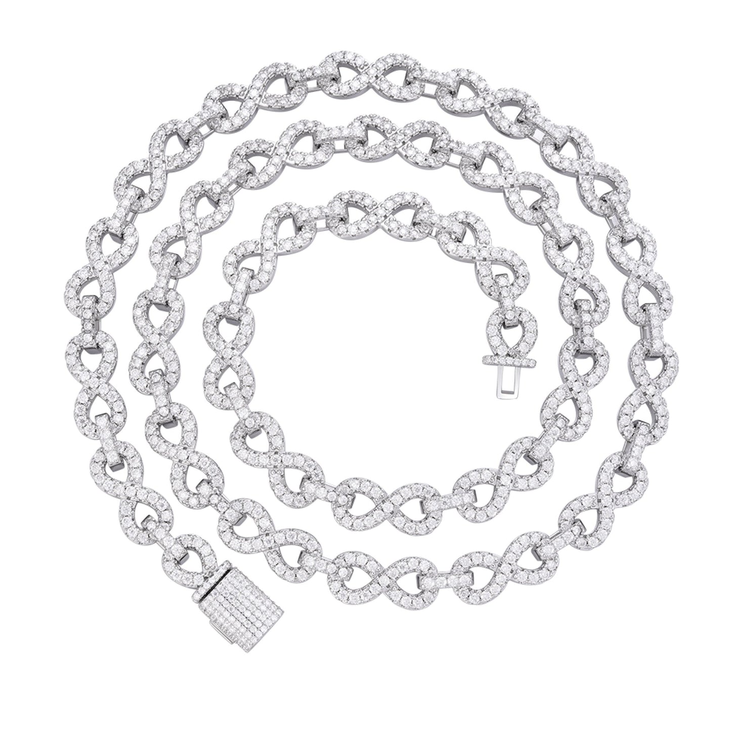 Sterling Silver 8mm Round Moissanite Infinity 22 Inch Designer Necklace 12 Ctw
