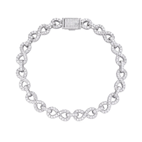 Sterling Silver 8mm Round Moissanite Infinity 8 Inch Designer Bracelet 8-3/4 Ctw