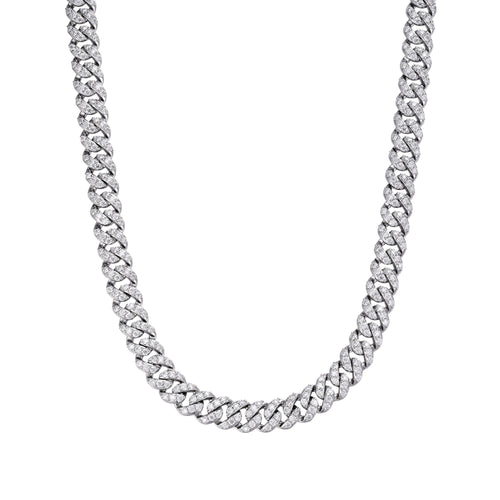 Sterling Silver 10mm Round Moissanite 1 Row Cuban 20 Inch Necklace 19-7/8 Ctw