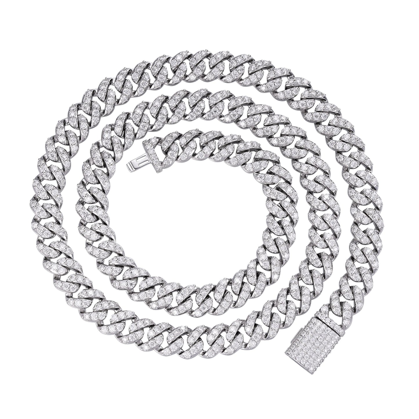 Sterling Silver 10mm Round Moissanite 1 Row Cuban 20 Inch Necklace 19-7/8 Ctw