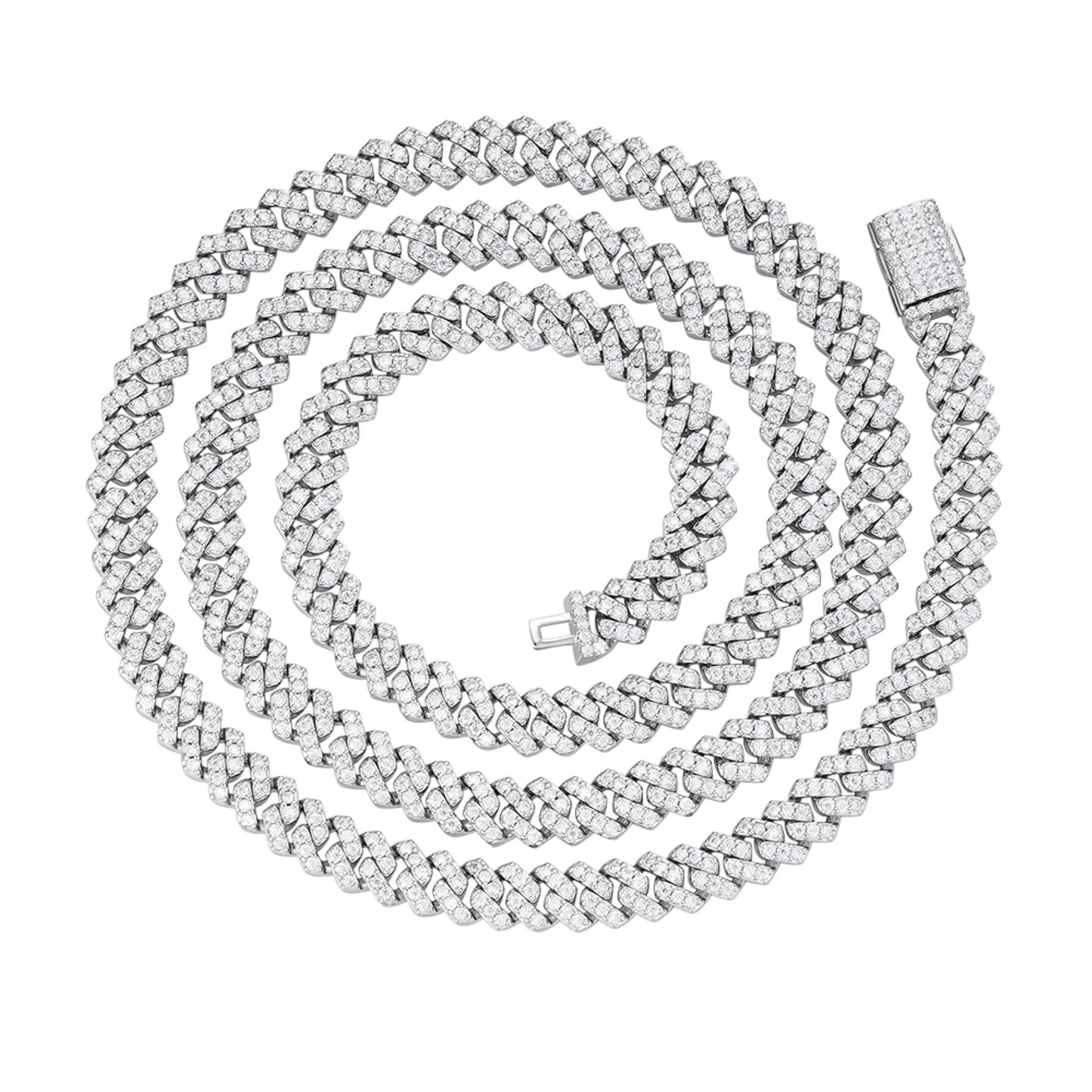 Sterling Silver 6mm Round Moissanite Cuban 18 Inch Necklace 5-3/8 Ctw