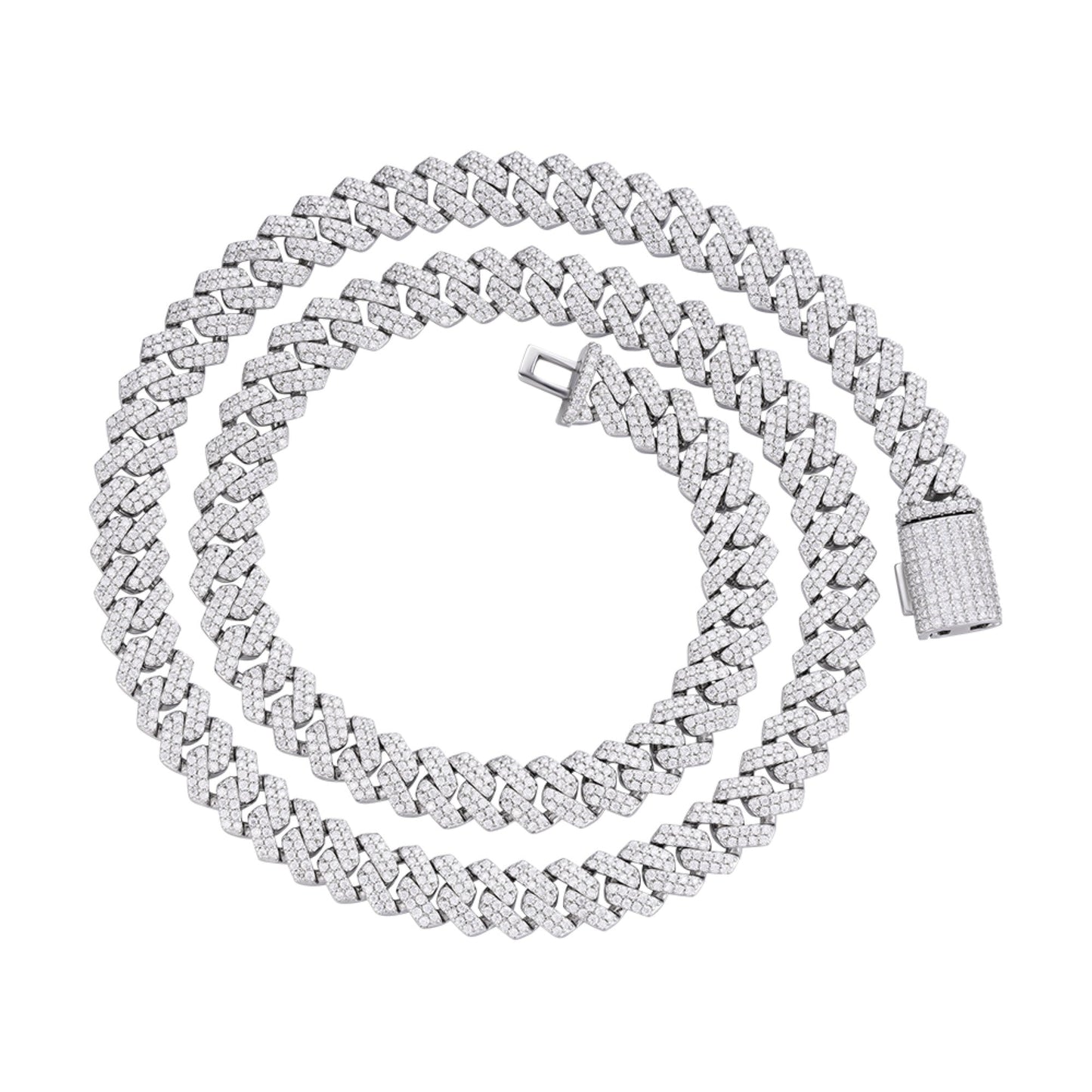 Sterling Silver 8mm Round Moissanite Cuban 20 Inch Necklace 8-1/3 Ctw