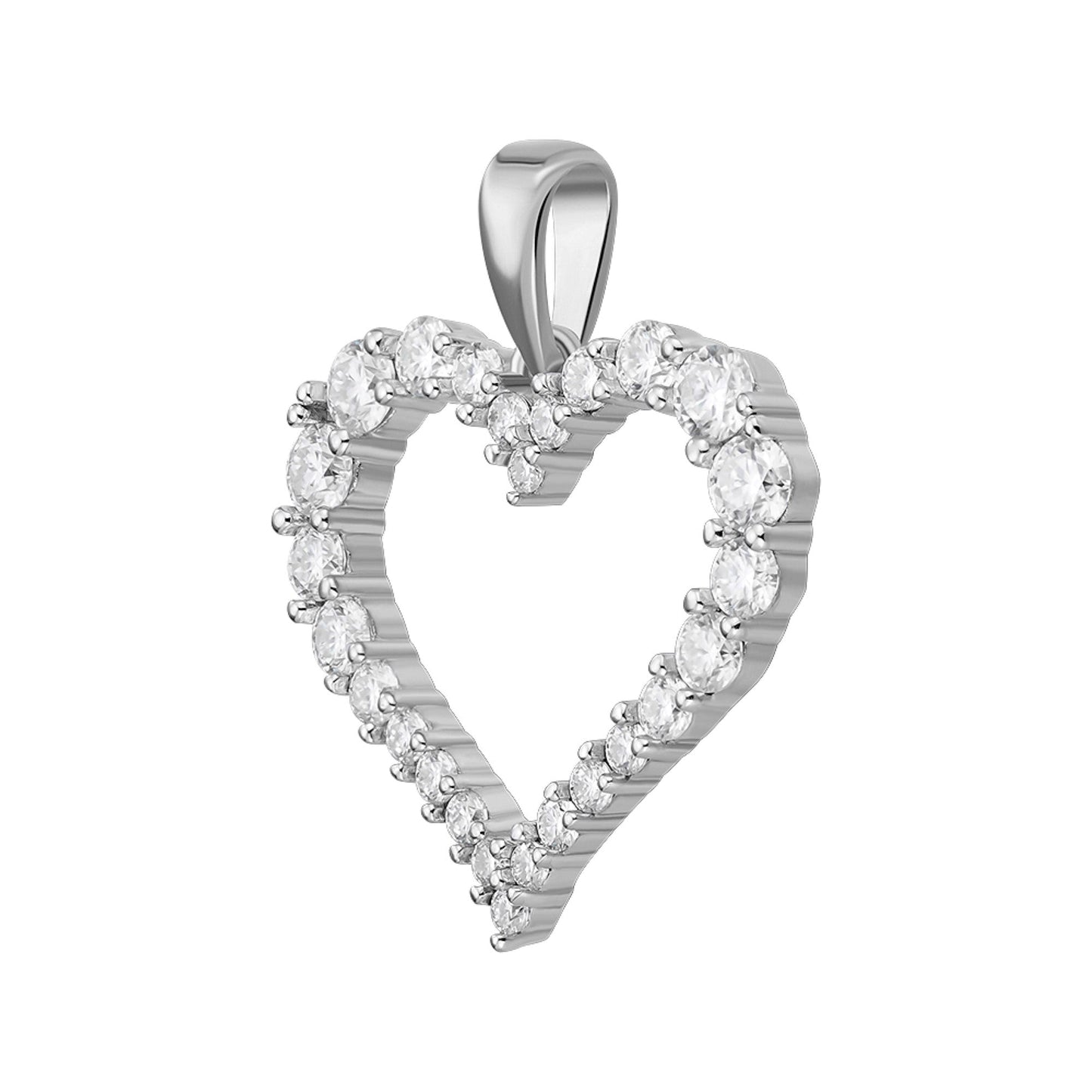 Sterling Silver Round Moissanite Single Row Heart Designer Pendant 1-1/4 Ctw