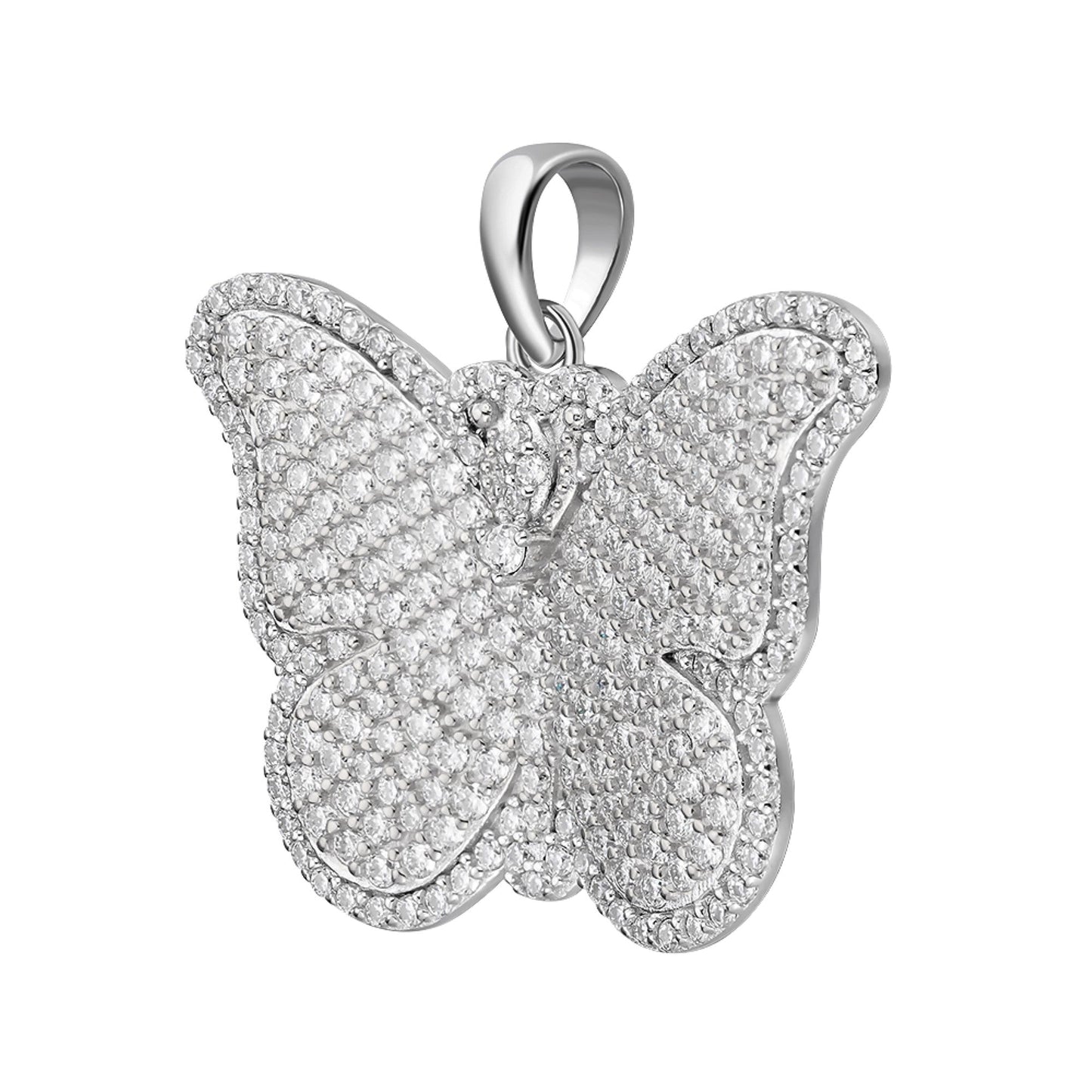 Sterling Silver Round Moissanite Butterfly Animal Pendant 1-5/8 Ctw
