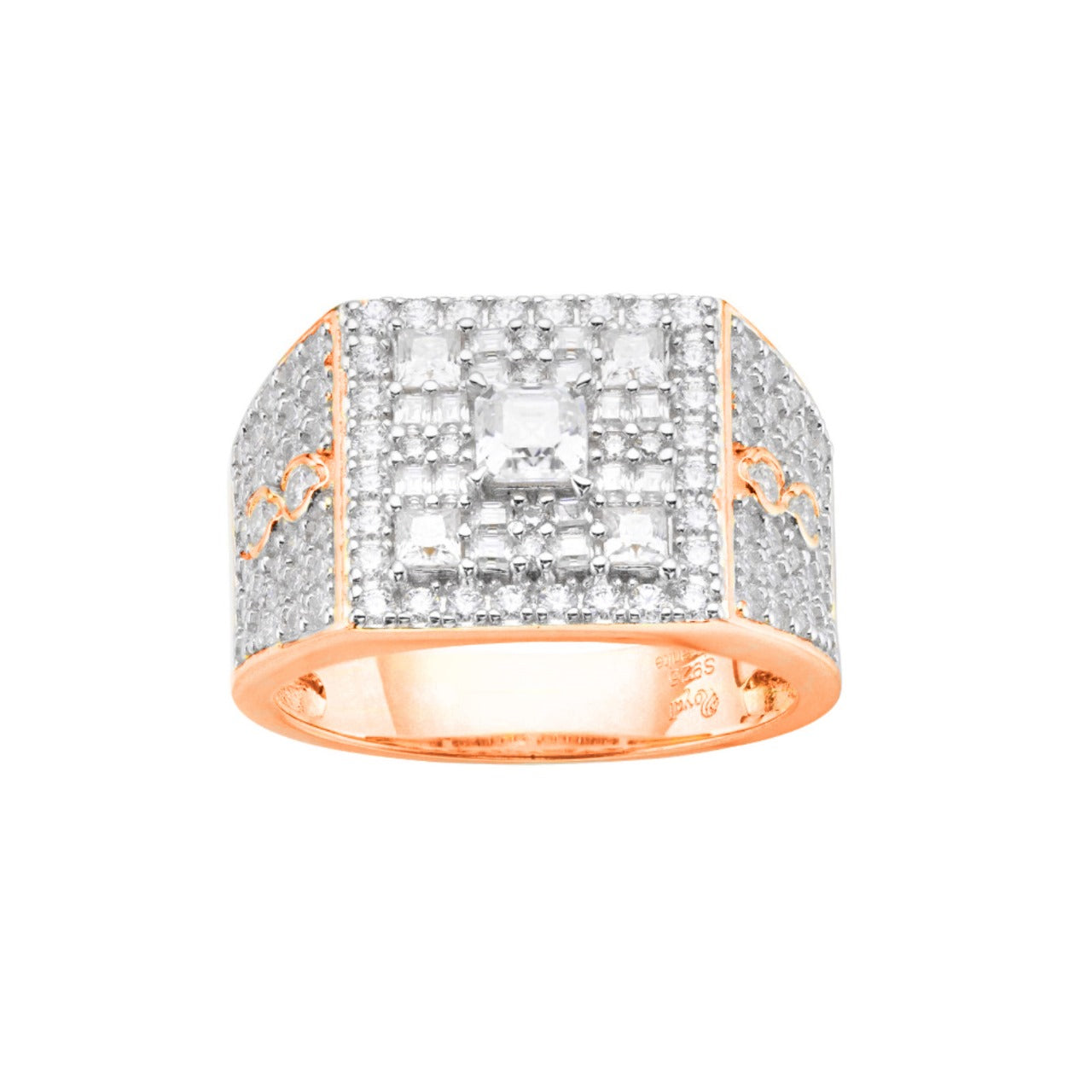 Sterling Silver Round Baguette Moissanite Square Shape Designer Size 9 Men Ring 2-3/8 Ctw