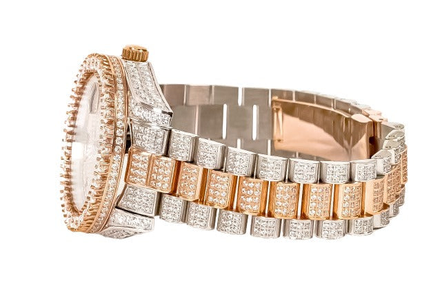 Moissanite Stainless Steel Rose Two Tone Band Men Watch 17-1/3 Ctw