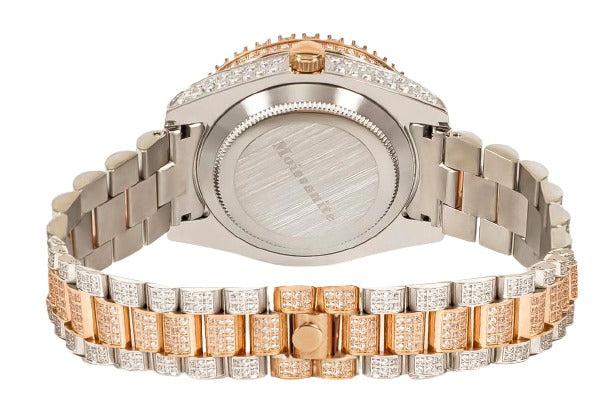 Moissanite Stainless Steel Rose Two Tone Band Men Watch 17-1/3 Ctw