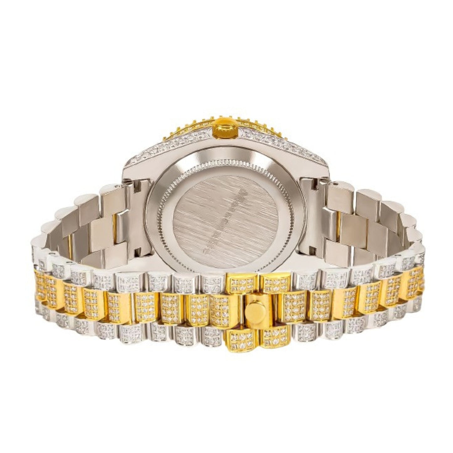 Moissanite Stainless Steel Yellow Two Tone Band Men Watch 17-1/3 Ctw