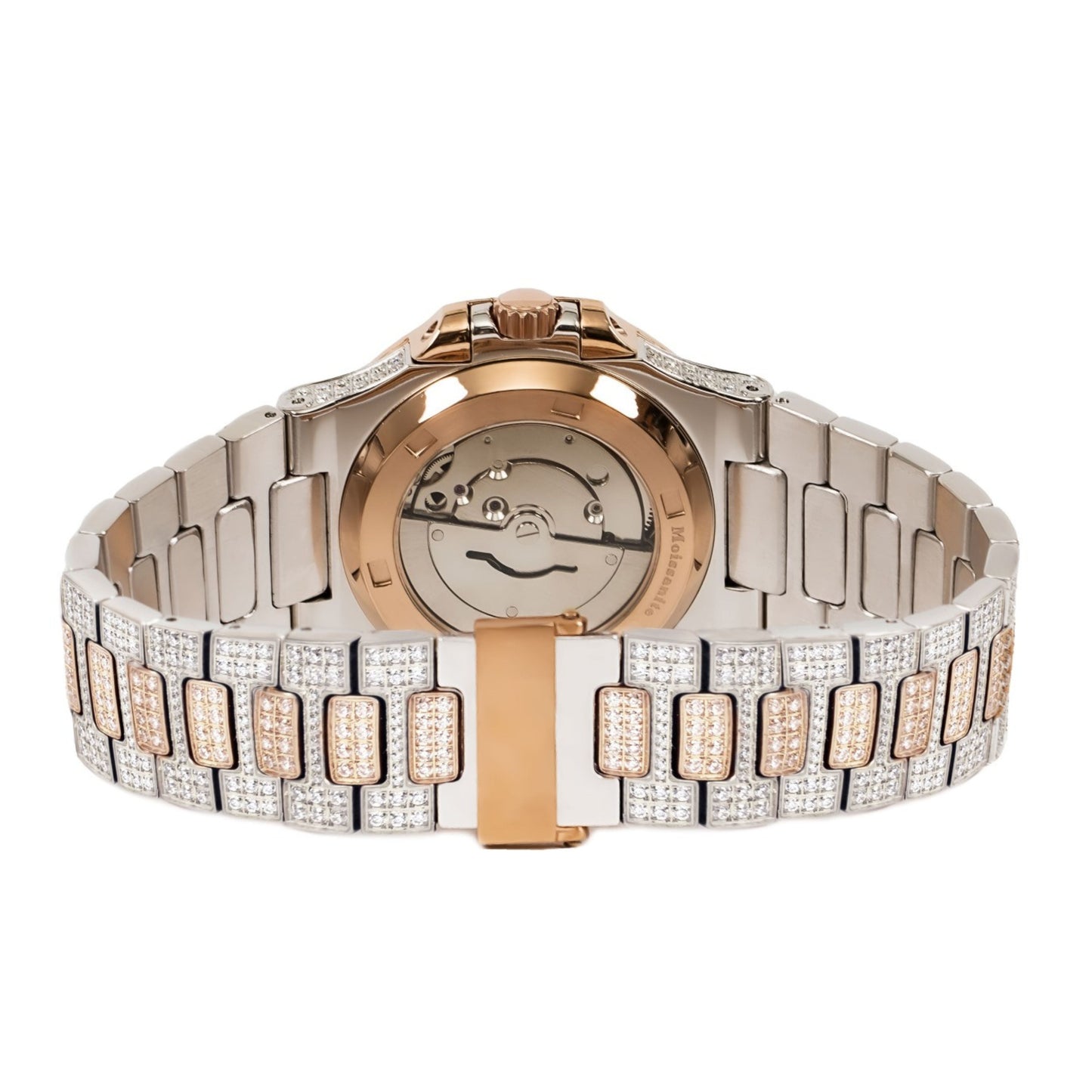 Moissanite Stainless Steel Rose Two Tone Band Men Watch 18-1/3 Ctw