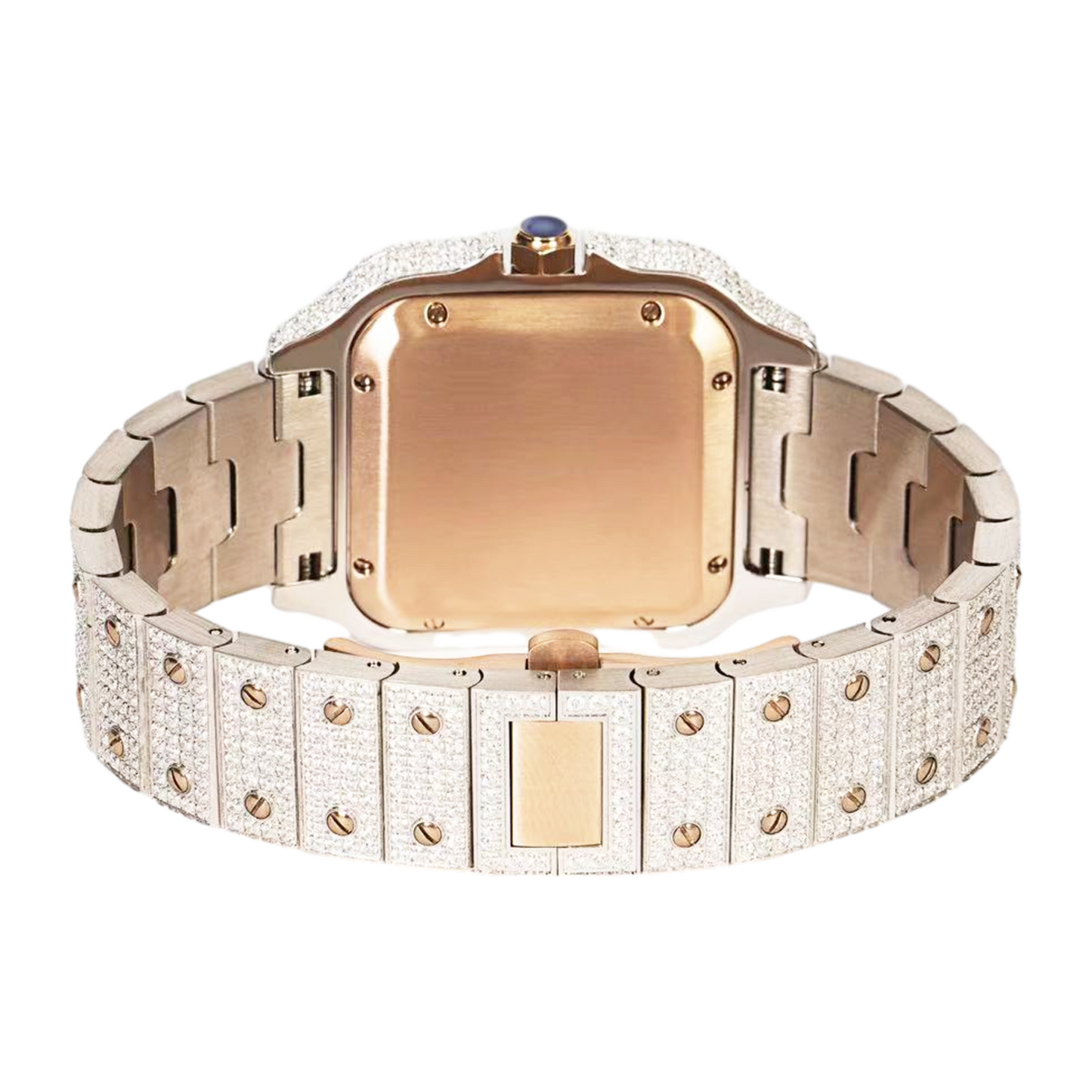 Moissanite Stainless Steel Rose Two Tone Band Men Watch 20.20 Ctw