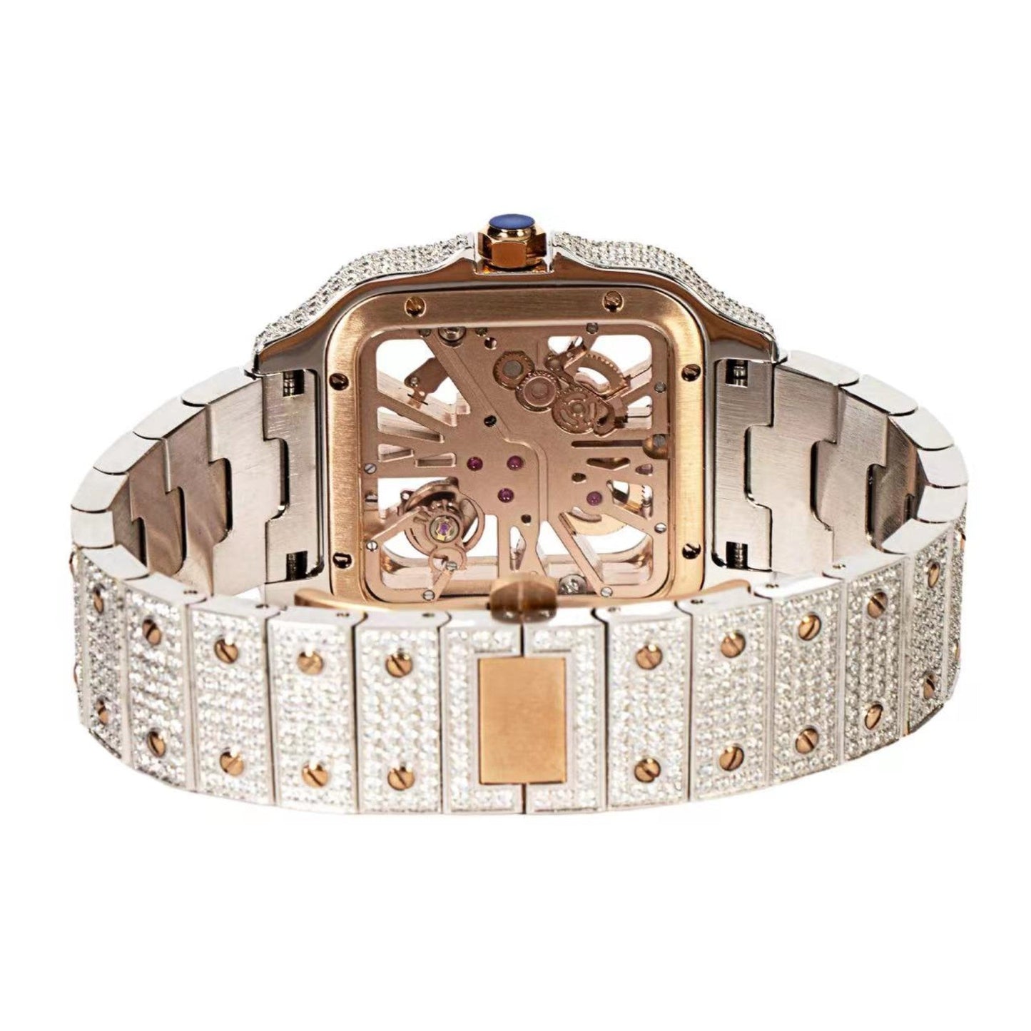 Moissanite Stainless Steel Rose Two Tone Band Men Watch 20-1/5 Ctw