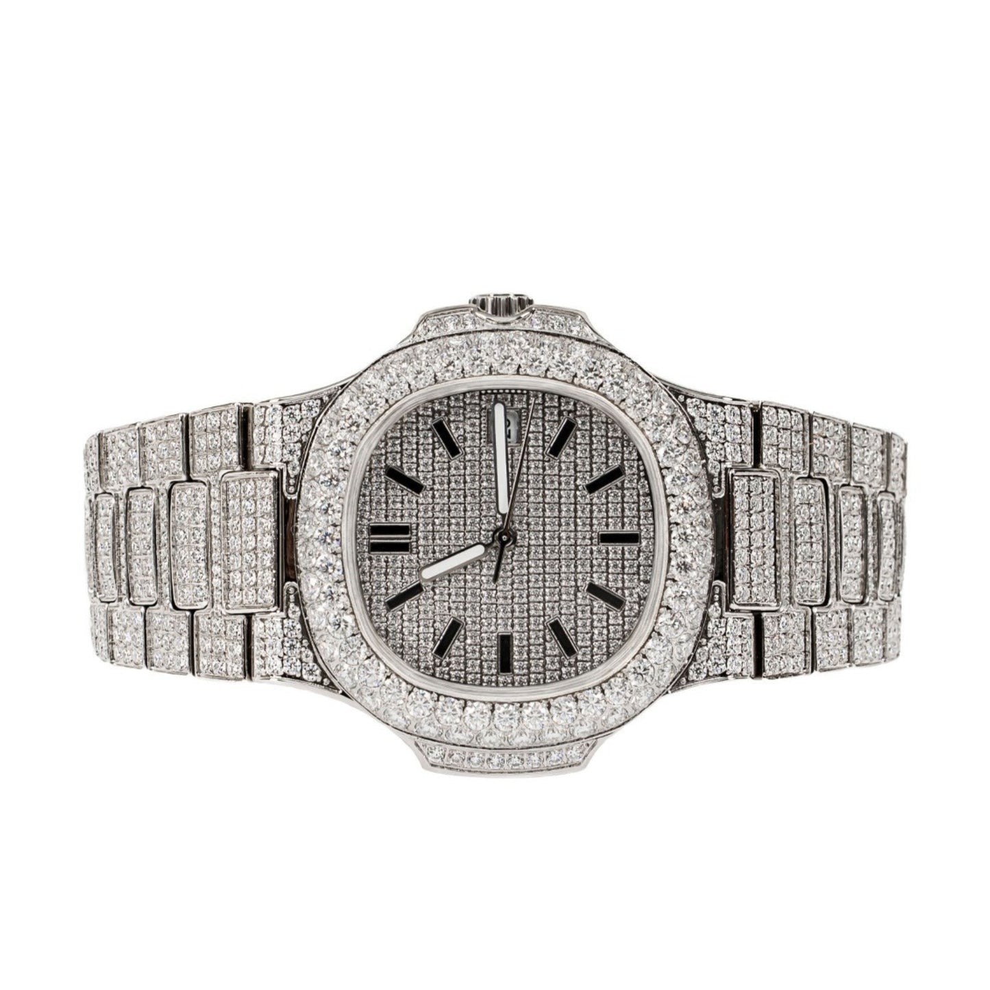 Moissanite Stainless Steel White Band Men Watch 18-1/3 Ctw