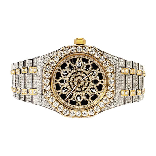 Moissanite Stainless Steel Two Tone Yellow Band Men Watch