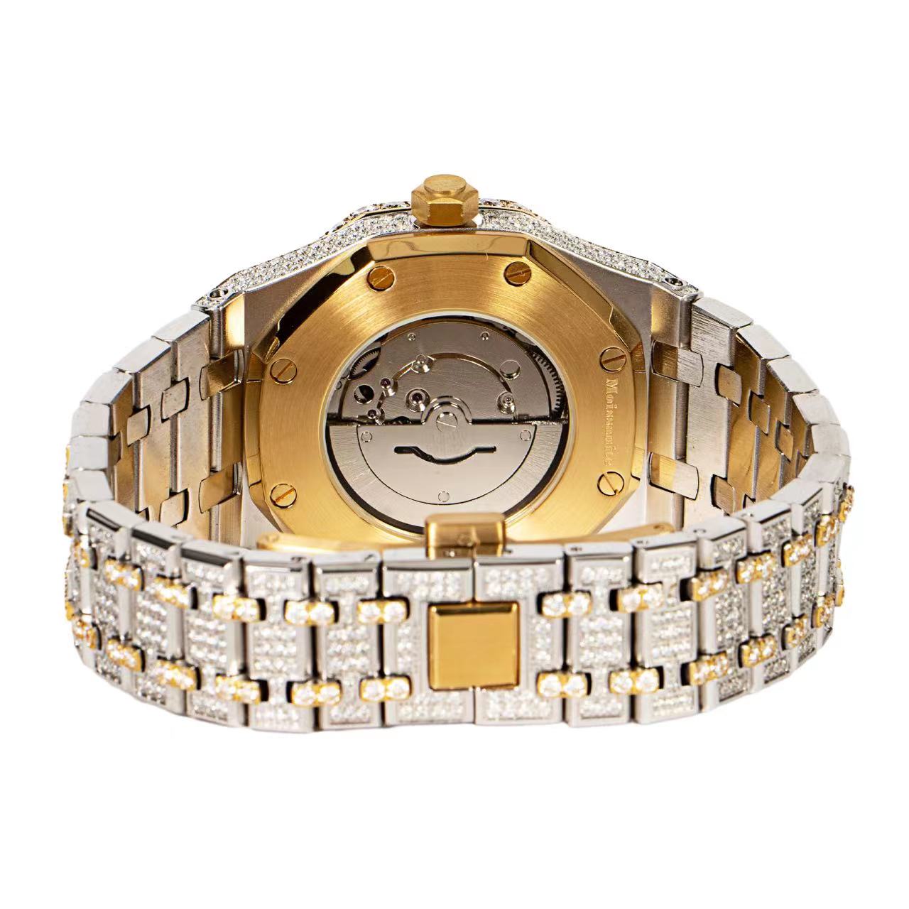 Moissanite Stainless Steel Two Tone Yellow Band Men Watch