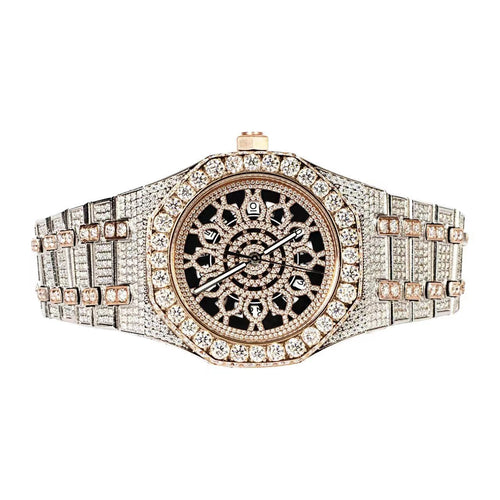 Moissanite Stainless Steel Two Tone Rose Band Men Watch