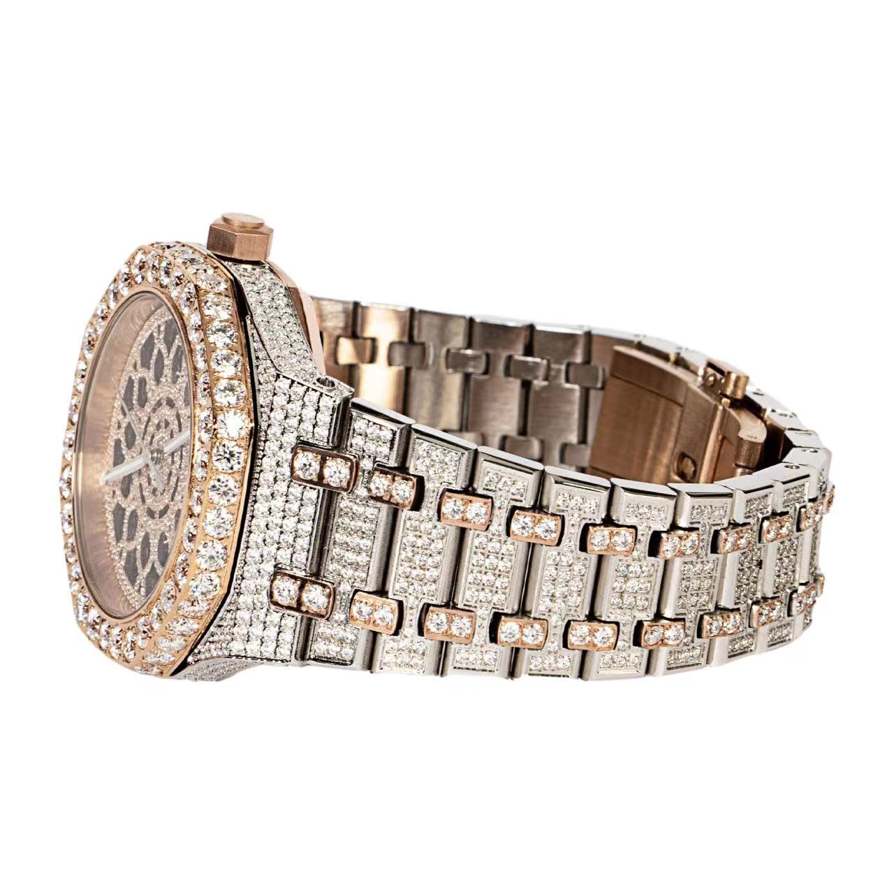 Moissanite Stainless Steel Two Tone Rose Band Men Watch