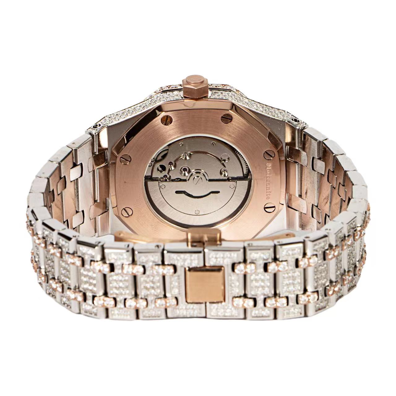 Moissanite Stainless Steel Two Tone Rose Band Men Watch